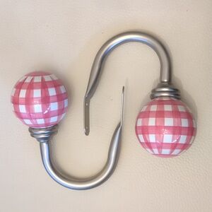 Pottery Barn Kids Pink and White Plaid  Curtains Tie Backs Set of 2